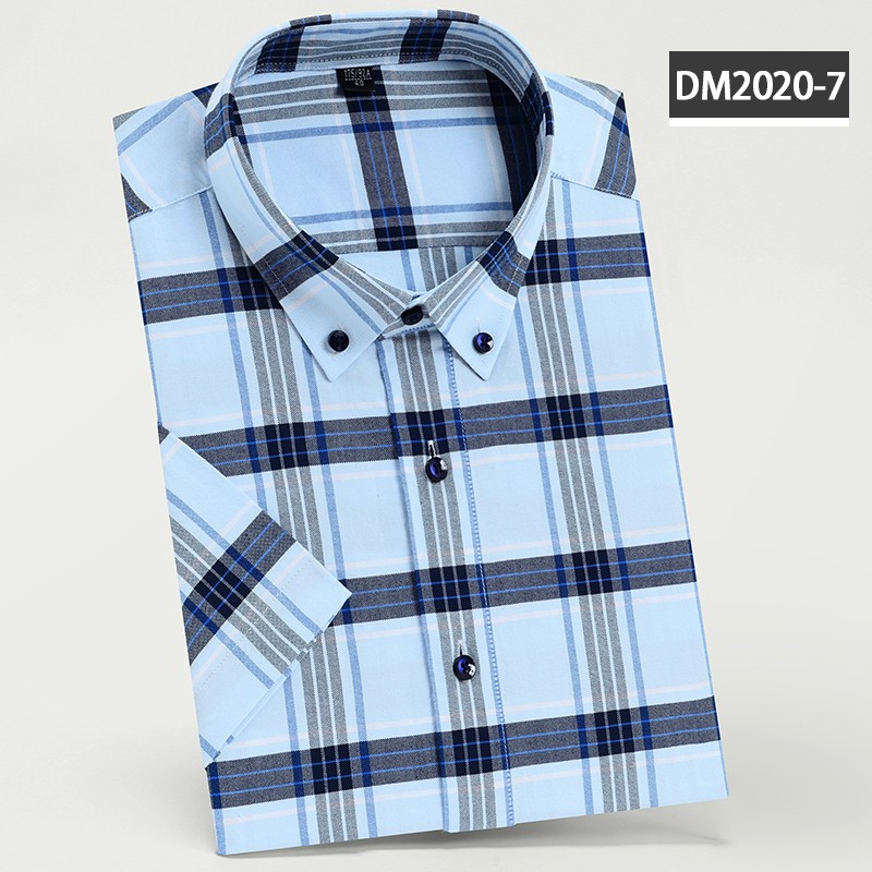 短袖纯棉格子衬衫DM2020-7